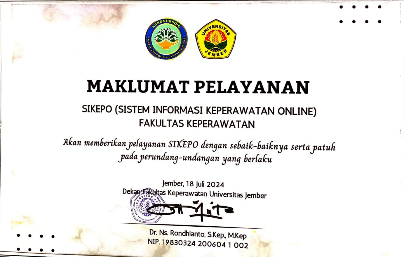 Maklumat Pelayanan FKEP UNEJ
